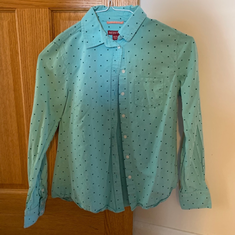 Merona Teal Polka Dot Button Shirt - Size XS